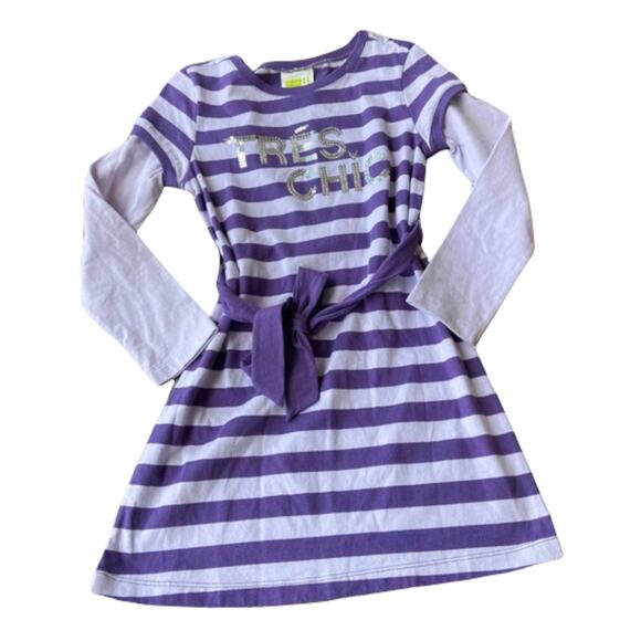 Crazy‎ 8 Girls Dress Size Small 5 6 Purple Striped Tres Chic Knit Ties Belt NEW - Picture 2 of 7